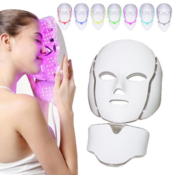 Dispositifs de soins du visage 7 couleurs LED masque Pon thérapie anti-acné élimination des rides rajeunissement de la peau blanchissant Spa masque machine outils de soins de la peau 230904