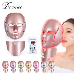 Face Care Devices 7 Colors Led Mask met nekbehandeling Schoonheid Pon Therapie Huid Herjuvening Spa Anti Acne Rimpels Removal 230512