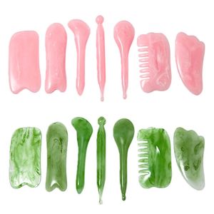 Dispositivos de cuidado facial 7 unidsset Masajeadores de jade para el cuerpo Gua Sha Scraper Beauty Roller Set Natural Gouache Stone Masaje para adelgazar la piel 231113