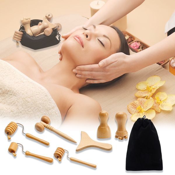 Appareils de soins du visage 7pcsSet Masseur Maderoterapia Roller Mini Wood Therapy Minceur Gua Sha Grattoir Lifting Rides Remover 230113