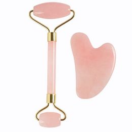 Gezichtsverzorging apparaten schoonheid massagesalon nodig jade roller massager roze kristal set hartvormige schraapplank 2 stks 10 sets per lot