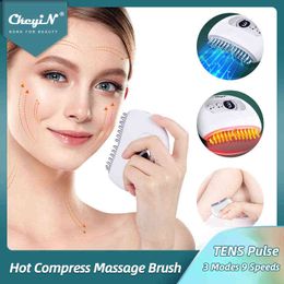 Appareils de soins du visage Ckeyin Brosse de massage par vibration électrique Compresse chaude Masseur de levage du visage Ems Pulse Anti-âge Visage Guasha Board Peigne méridien 0727