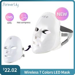 Dispositifs de soins du visage Compresse 7 couleurs LED Masque facial Pon Thérapie Rajeunissement de la peau Serrer Anti-acné Enlèvement des rides Soins de la peau Masseur de beauté 230923
