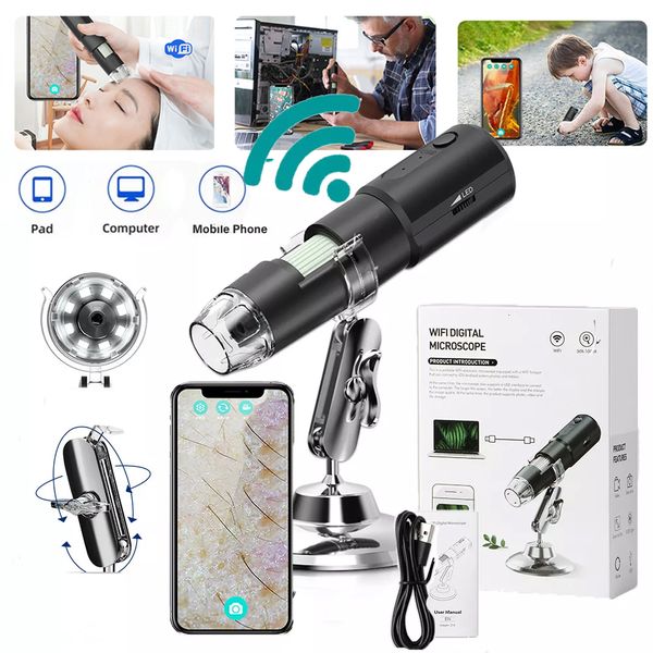 Dispositivos para el cuidado de la cara Dermatoscopio Analizador de piel Máquina Microscopio digital Cámara WiFi Detección de cuero cabelludo de electrones inalámbrico Poros Lupa 1000X 230221