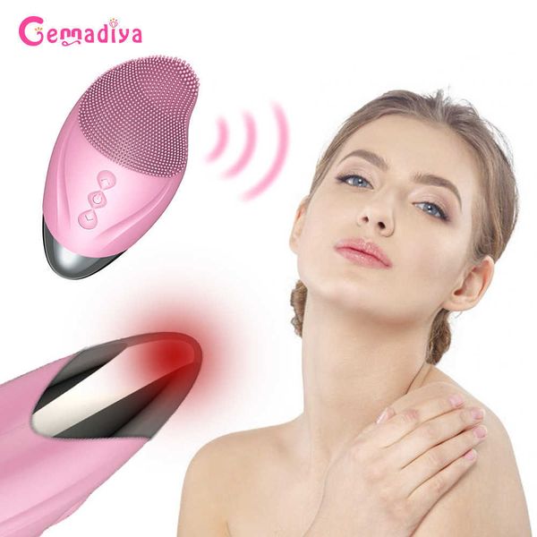 Appareils de soins du visage Brosse de nettoyage électrique Yeux chauds Massage Rides des yeux Nettoyant en silicone souple Pores de vibrations soniques 230915