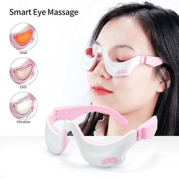 Appareils de soins du visage Masque de massage par vibration des yeux électriques EMS Compresse chaude Lunettes de relaxation des yeux Réduire les cernes Anti-rides Enlèvement des sacs sous les yeux 231012