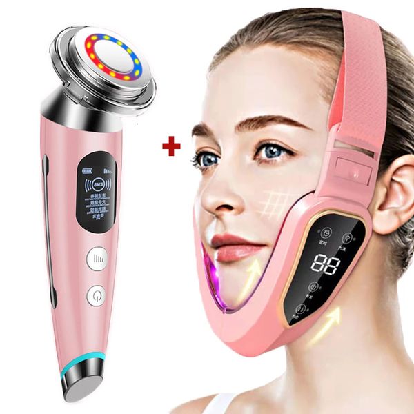 Dispositivos de cuidado facial EMS V Face Shaper Lifting Massager Double Chin Reducer LED Mesoterapia Radiofrecuencia Estiramiento de la piel Eliminación de arrugas 231201