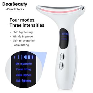 Appareils de soins du visage Chaleur EMS Visage Masseur pour le cou ION LED Thérapie Pon Appareils de beauté de levage Supprimer le double menton Anti-rides Outils de soins de la peau 230517