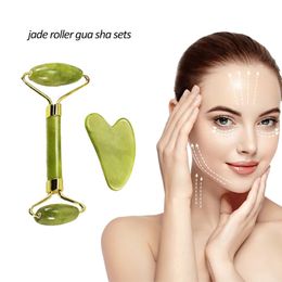 Dispositifs de soins du visage Rouleau de visage en jade naturel Gua Sha Set Soins de la peau Masseur des yeux du cou Relaxant musculaire Soulager les rides Outils de beauté 231220