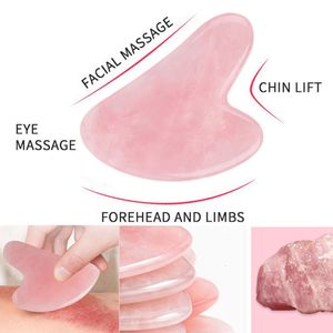 Face Care Devices Natural Rose Quartz Gouache Scraper Jade Gua Sha Board Guasha Stone Massage Face Lift Gereedschap voor Face Neck Back Body Acupunctuur 230519