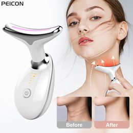 Dispositivos para el cuidado de la cara Dispositivo de belleza para la cara del cuello EMS Masajeador de estiramiento facial para el cuello Dispositivo para apretar la piel Terapia LED Pon Antiarrugas Removedor de doble mentón 230628