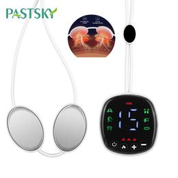 Appareils de soins du visage Masseur de cou portable TENS EMS Thérapie par impulsions Collier de massage de la colonne vertébrale Microcourant Compresse cervicale Outil de relaxation 231123