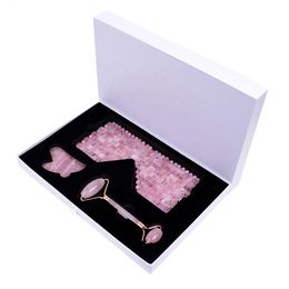 Appareils de soins du visage Rose Quartz Masque de sommeil pour les yeux Masseur Jade Roller Gua Sha Grattoir Yeux Relax Fade Cernes Outils de beauté de la peau Cadeaux 230309