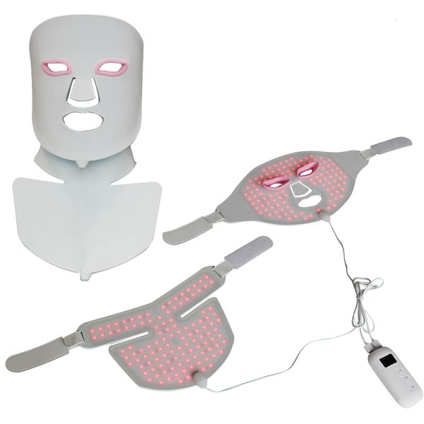 Dispositifs de soins pour le visage Masque LED Silicone Face beauté Masque LED Masure LED Masque en silicone léger rouge avec cou 230517