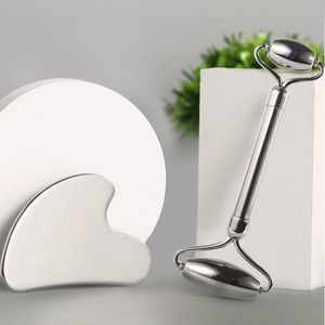 Appareils de soins du visage Grattoir en acier inoxydable Massage Outil Gua Sha Lifting Anti-âge Resserrement de la peau Refroidissement Contour métallique Réduire les poches 230717