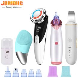 Face Care Devices Ultrasone Skin Scrubber LED Electric Massager Vacuüm Blackhead Remover Siliconen Vibration Face Cleansing Brush Cleaner 230314