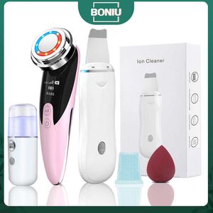 Dispositifs de soins du visage Kit d'épurateur de peau à ultrasons Spatule à vibrations Dissolvant de points noirs Ems LED Masseur facial Cavitation Peeling Lifting 230915