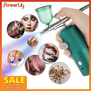 Apparaten voor gezichtsverzorging Draadloze luchtcompressorkit Airbrush Nagelmanicure Luchtpenseel Make-up DIY-schilderij Spuitpistool Tattoo Craft Cake Nano Mistspuit 231130