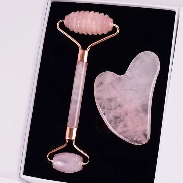 Massage des soins faciaux Rouleau de rose naturel Quartz gua sha outil de santé Skin Acupuncture Massageur Minchage Slinmming Anti Wrinkle Cellulite 240402