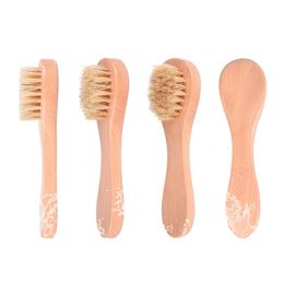 Brosse nettoyante pour le visage pour l'exfoliation du visage Poils naturels Brosses exfoliantes pour le visage pour le brossage à sec et le gommage avec manche en bois DH9877