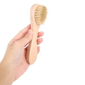 Brosse nettoyante pour le visage pour l'exfoliation du visage Poils naturels Nettoyage Brosses pour le visage pour le brossage à sec avec manche en bois DH8766