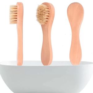 Brosse nettoyante pour le visage pour exfoliation du visage Poils naturels Brosses exfoliantes pour le brossage à sec avec manche en bois