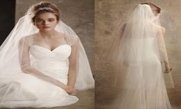 Couverture de visage Voiles de mariée Boho Long Tulle Voile de mariage Couleur unie Drapé DoubleCouche Gaze américaine Plaine avec peigne à cheveux Ivoire Whit2645836