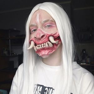 Couverture de visage Latex Half visage effrayant dents Halloween-Demon Oni Party Mask Toy Asia Jaw Fangs Half Face Cosplay Costume Costume Samurais 240328