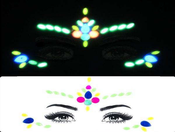 Face Crystal autocollants Eye Luminal Glitter Tattoo Stickers Face Jewels Gems Music Festival Party Makeup Tool Body Jewels Woman8958384