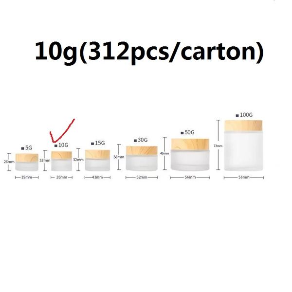 Bouteille de crème pour les yeux pour le visage Pot cosmétique en verre dépoli 5 ml 10 ml 15 ml 30 ml 50 ml 100 ml Emballage de stockage de soins de la peau avec capuchon en grain de bois 10 g