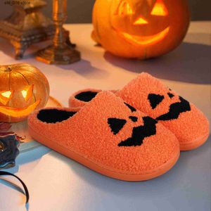 Face Halloween Ghost Pumpkin Slippers Men Flat Soft Soft Soft Cozy Indoor Fouzy Women House Chaussures Fashion Gift T230828 45E06