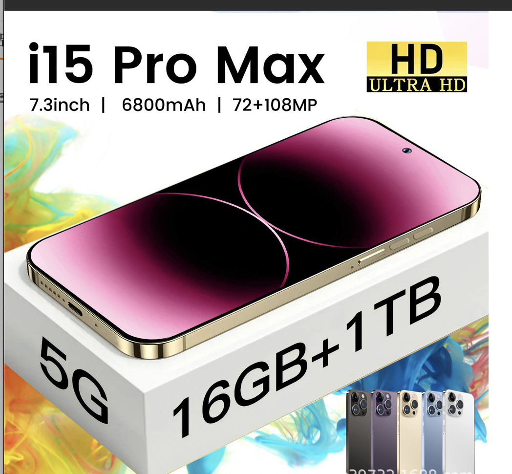 Face ID finger unlock i15 pro max 5G cell phones 6.7 7.3 inch smartphone 4G LTE mobile phone 16GB RAM 1TB Camera 48MP 108MP GPS Octa Core androidS smartphone