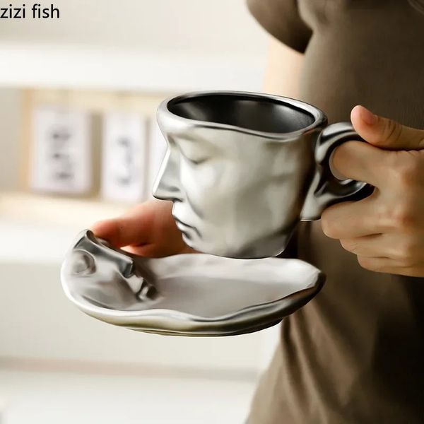 Beso de cara Taza pareja copa de agua de cerámica taza de café de té de la tarde y platillo colocado tazas de té de leche tazas de desayuno taza de leche 240401