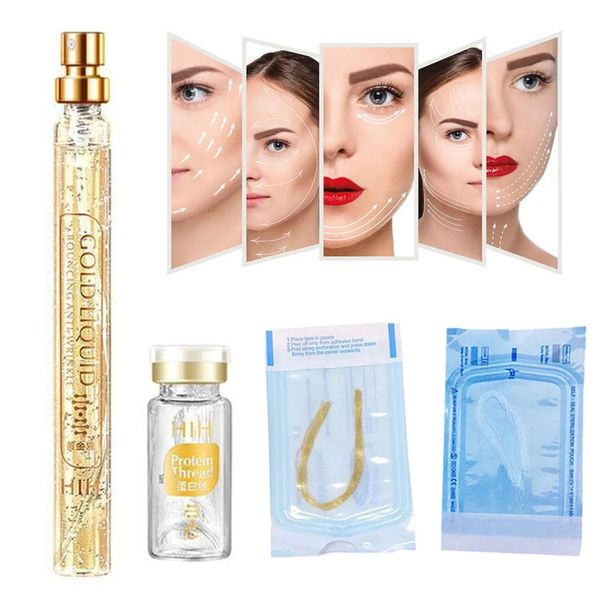 Face Lift Thread Set 5pcs Sérum pour le visage avec 20 fils de sac pour hydrater la réparation de la peau éclaircissant Anti Pore Resserrement Beauté Santé Soins de la peau