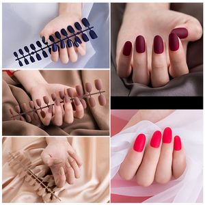 24pcs / feuille mate faux ongles givr￩ les femmes fausses cloue courte finition sup￩rieure conceptions de doigts