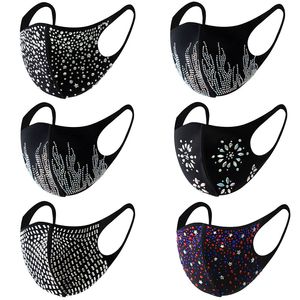 Masque facial 2021 mode strass paillettes bling masques pour hommes femmes strass noir anti-poussière brume coton masque facial