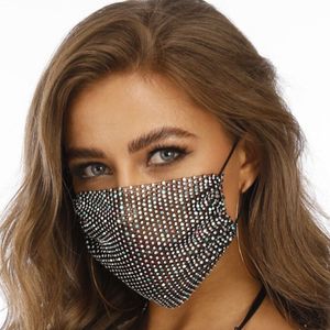 Mascarilla Diseñador Negro Blanco Azul Amarillo Rosa Bling Diamante Malla Máscaras Con Taladro Mujer Mujer Verano Transpirable Decoración Rhinestone Mascarilla