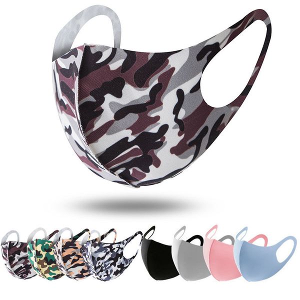 Masque Enfants Soie Ice respirateurs anti-poussière Bouche moufles Lavable réutilisable adulte Camo Visage Masques Masque Designer