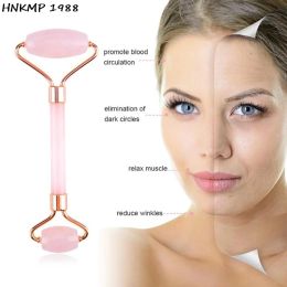 Massage du visage Jade Rouleau Rose Quartz Natural Resin Crystal Slimmer Lift Wrinkle Double Chin Remover Beauty Care Soins outils