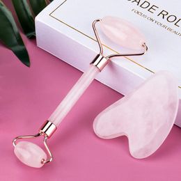 Face Massage Jade Roller Rose Quartz Natural Stone Gua Sha Sha Shah Lift Wrinkle Double Chin Remover Beauty Care Slankgereedschap 231222