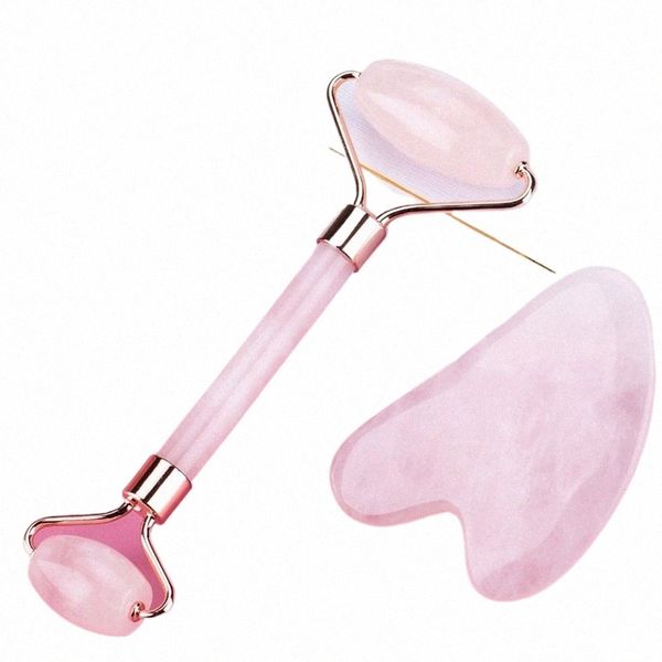 Masaje facial Rodillo de jade Cuarzo rosa Resina natural Cristal Adelgazante Levantamiento de arrugas Removedor de mentón doble Cuidado de la belleza Herramientas para adelgazar X0HO #