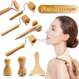 Masseur de visage 1 / 7pcs masseur de visage en bois roller en bois mini visage en bois kit de massage méridien roule