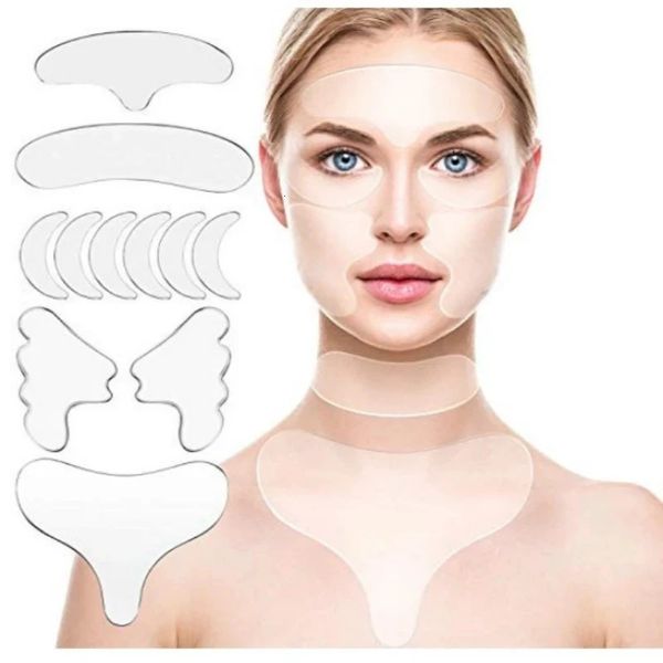 Masajeador facial 11 PCS Almohadillas de pecho de silicona reutilizables Almohadilla para el cuello Conjunto de frente Escote Máscara de ojos Herramientas de cuidado de mejillas 231208