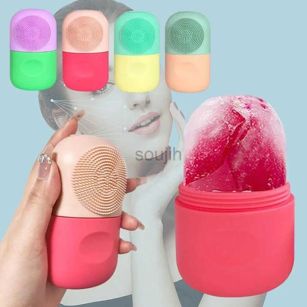 Masseur de visage 2 en 1 moule à rouleaux de glace en silicone mini outil de nettoyage de visage portable compresser la boîte de massage apaisant l'outil de soins de la peau 240409