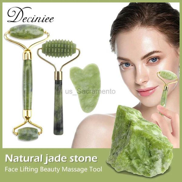 Masajeador facial 2 piezas / juego de máquina de masaje Gua Sha para el cuidado facial rodillo de jade belleza piel sana raspado de barbilla levantamiento de piedra natural masaje de gota 240321