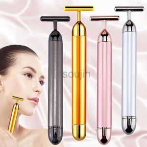 Face Massager 24K Gold Face Lift Bar Roller Vibratie Slankmassager Gezichtsstick Gezichtsstick Beauty Skin Care T -vormig vibrerend gereedschap 240409