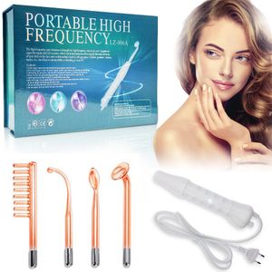 Masajeador facial 4 en 1 Electroterapia portátil de alta frecuencia Dispositivo de belleza Removedor de manchas Cuidado de la piel Spa Derma 4 Violet Ray Wand 231205