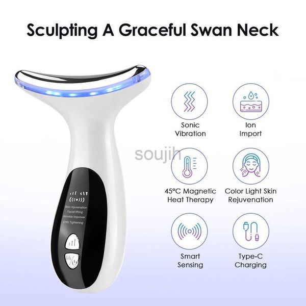 Masseur de visage 4 modes de l'appareil de beauté du cou EMS Machine de soulèvement du visage Double menton dissolvant LED anti-ride serrandage de cutané masseur facial 240409