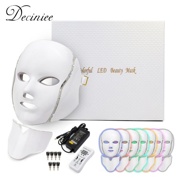 Masajeador facial Máscara de luz LED de 7 colores con rejuvenecimiento de la piel del cuello Apretar Tratamiento de belleza contra las arrugas del acné Coreano P en Spa Home 230607