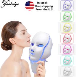Massaggiatore viso 7 colori LED Maschera Pon Therapy Mask con collo Anti-Acne Rimozione delle rughe Ringiovanimento della pelle Lifting Strumenti per la cura della pelle del viso 230710